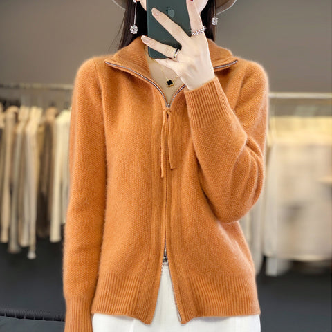 New Half Turtleneck Short Sleeve Retro Solid Color Sweater Coat For Women