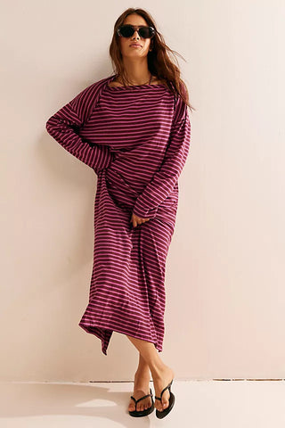 Long Sleeve Loose Long Shirt Contrasting-color Dress