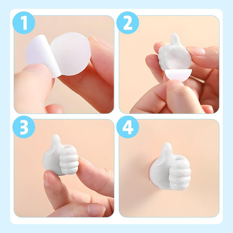 12-Pack Adhesive Thumb Hooks – No-Drill, Removable Cable Holders | Left & Right Hand Wall Clips for USB Cables, Power Cords, Bathroom & Office Use