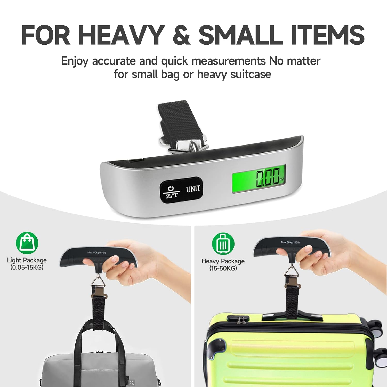 Portable Digital Luggage Scale – 50kg/110lb Digital Travel Weight Scale for Suitcases with Tare Function