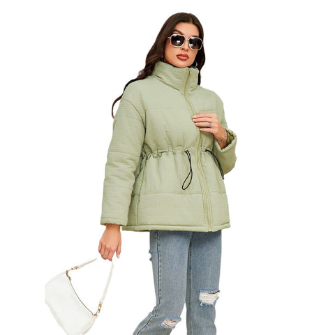 Women's Zipper Cinched Drawstring Cotton Coat Jacket