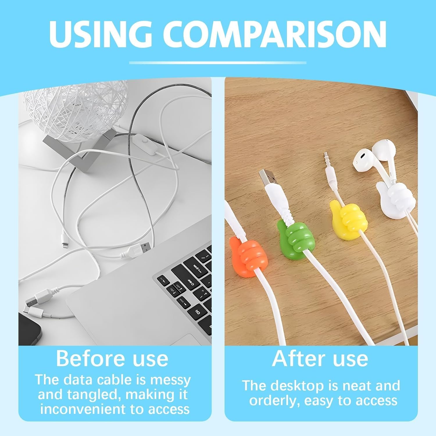 12-Pack Adhesive Thumb Hooks – No-Drill, Removable Cable Holders | Left & Right Hand Wall Clips for USB Cables, Power Cords, Bathroom & Office Use