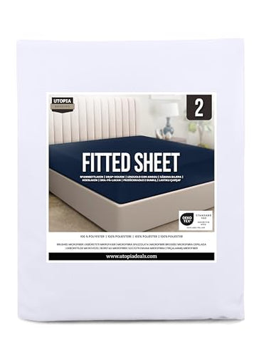 Utopia Bedding Fitted Sheet Single (2 Pack), White - Deep Pocket 14 inch (35 cm) - Easy Care - Soft Brushed Microfibre Fabric - Shrinkage and Fade Resistant - Bottom Sheet