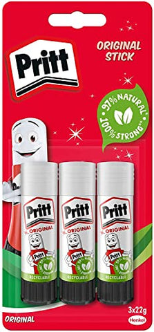 Pritt Glue Stick, Safe & Child-Friendly Craft Glue for Arts & Crafts Activities, Strong-Hold adhesive for School & Office Supplies, 22 g (Pack of 3)