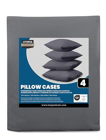 Utopia Bedding - Pillow Cases 4 Pack - Standard Size 50x75 cm - 100% Brushed Microfiber Pillowcases with Envelope Closure - Wrinkle, Fade, Stain Resistant Pillow Cases - Grey