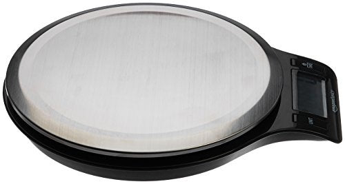 Amazon Basics Digital kitchen scales with LCD display (with batteries), Black and Stainless Steel, BPA free, Weighs up to 11 pounds