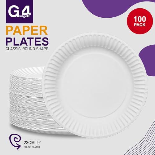 G4GADGET 100 Paper Plates 23cm - 9inch Paper, Disposable, Party