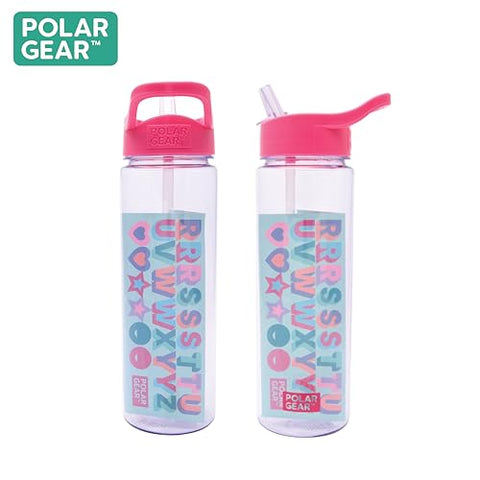 Polar Gear 600ml Kids Water Bottles with Straw and A-Z Sticker Sheet | Personalised Water Bottle Kids Can Decorate | Customisable Childrens Drinks Canteens for Boys and Girls for School, Sports, Home