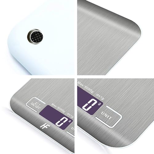 HomeFashion 5kg 1g 11lb Digital Kitchen Scales Food Scale with stainless steel Platform Electronic Cooking Backlit LCD Display Multifunction for Home and Office Use