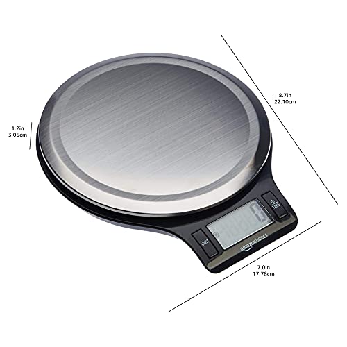 Amazon Basics Digital kitchen scales with LCD display (with batteries), Black and Stainless Steel, BPA free, Weighs up to 11 pounds
