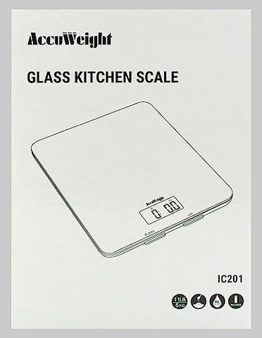 ACCUWEIGHT 201 Digital Kitchen Scales with Tempered Glass Platform (Batteries included), Electronic Weighing Food Scale with Backlit LCD, Multifunction for Office School Home Baking Cooking, 5kg/11lb