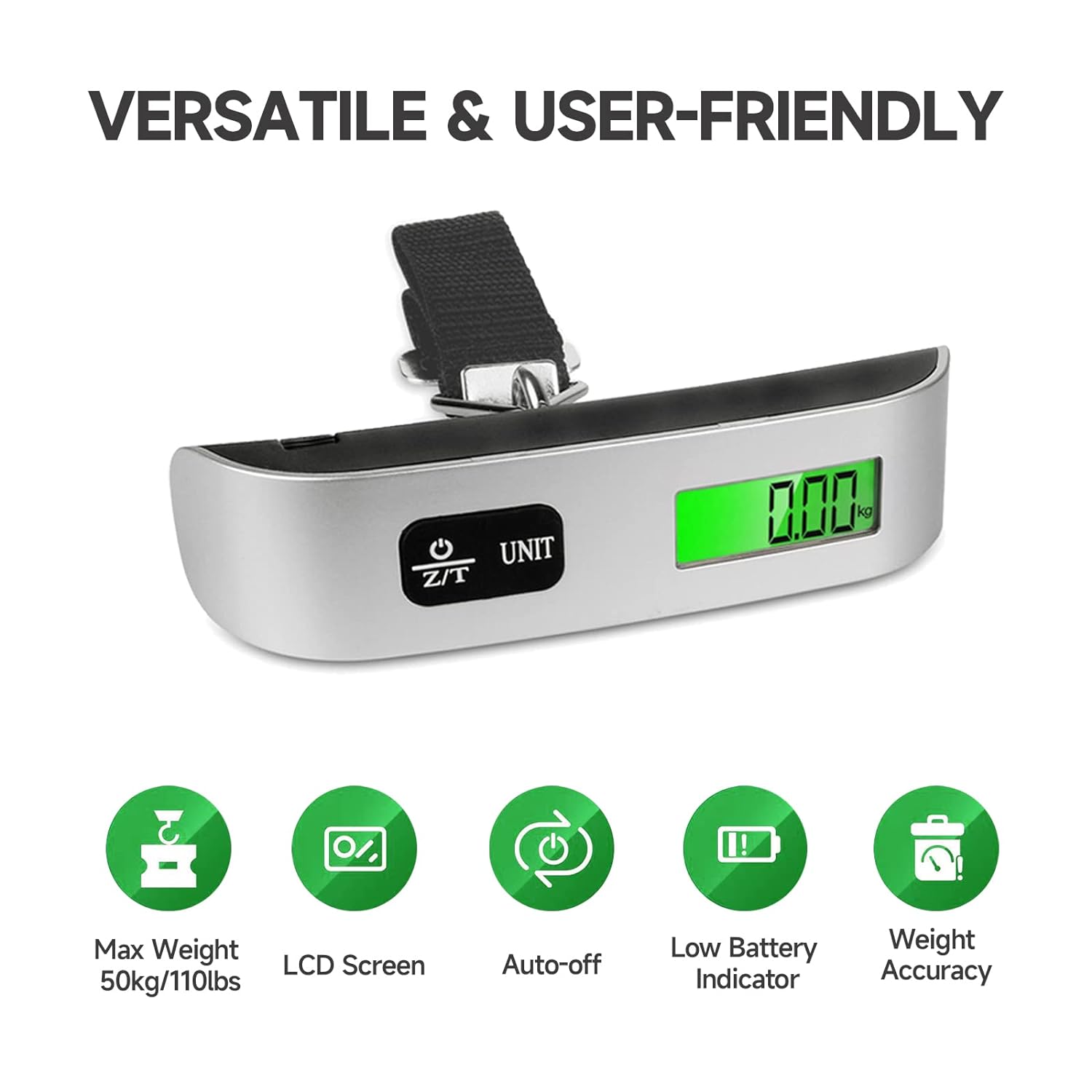 Portable Digital Luggage Scale – 50kg/110lb Digital Travel Weight Scale for Suitcases with Tare Function