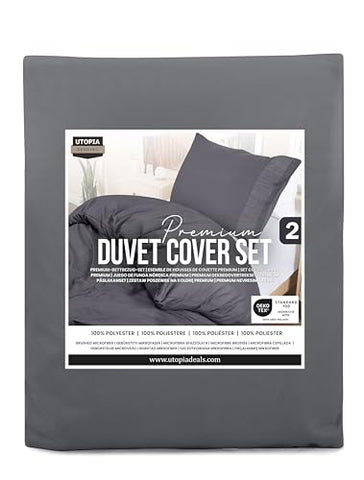 Utopia Bedding Duvet Cover Double - Soft Microfibre Polyester - Bedding Quilt Cover Set, with Pillow cases (Grey)