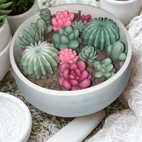 Succulent Candle Arrangement in Planter Pot – Handmade Realistic Succulent Candle Gift