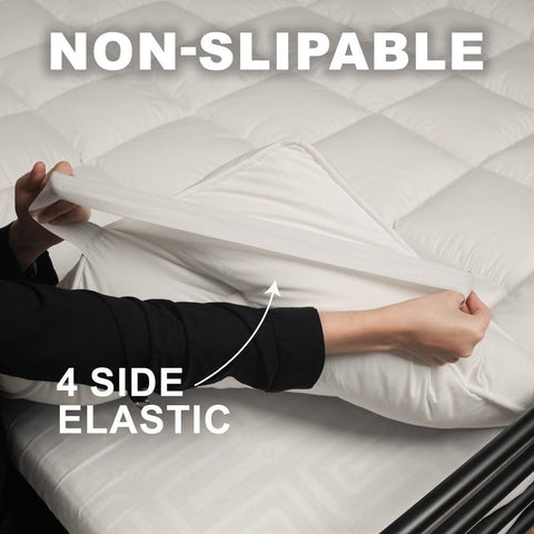4AS Supersoft Mattress Topper Double Bed - 1100 GSM Filling 4 Inch (10cm) Thick Mattress Topper with Elasticized Corner Straps - White (Double 137x190 cm)