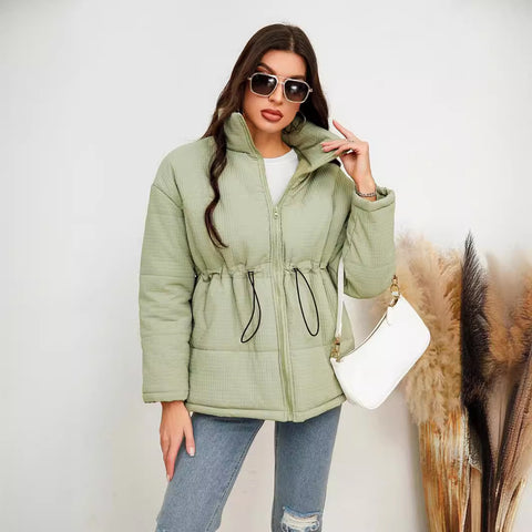 Women's Zipper Cinched Drawstring Cotton Coat Jacket