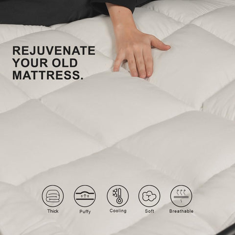 4AS Supersoft Mattress Topper Double Bed - 1100 GSM Filling 4 Inch (10cm) Thick Mattress Topper with Elasticized Corner Straps - White (Double 137x190 cm)