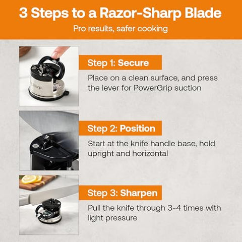 AnySharp Knife Sharpener, Hands-Free Safety, PowerGrip Suction, Safely Sharpens All Kitchen Knives, Ideal for Hardened Steel & Serrated, World's Best, Compact, One Size, Silver