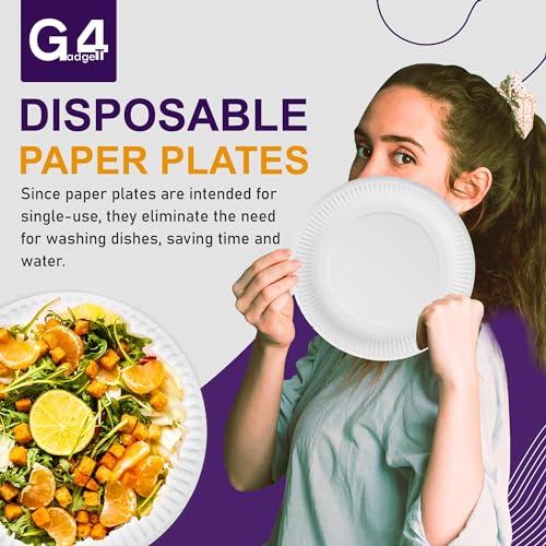 G4GADGET 100 Paper Plates 23cm - 9inch Paper, Disposable, Party