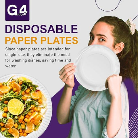 G4GADGET 100 Paper Plates 23cm - 9inch Paper, Disposable, Party