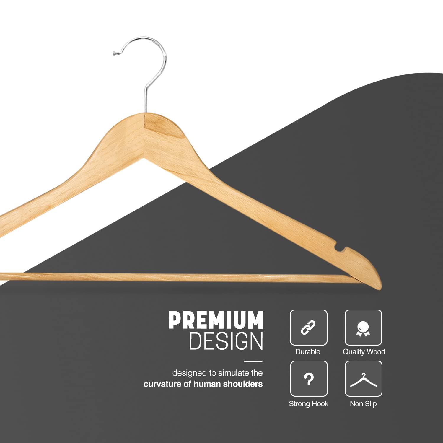 KEPLIN Strong Walnut Wood Wooden Coat Hangers with 360 Degree Rotatory Hook & Round Trouser Bar & Shoulder Notches - Durable Wardrobe Space Saver (Natural, 20 Pack)