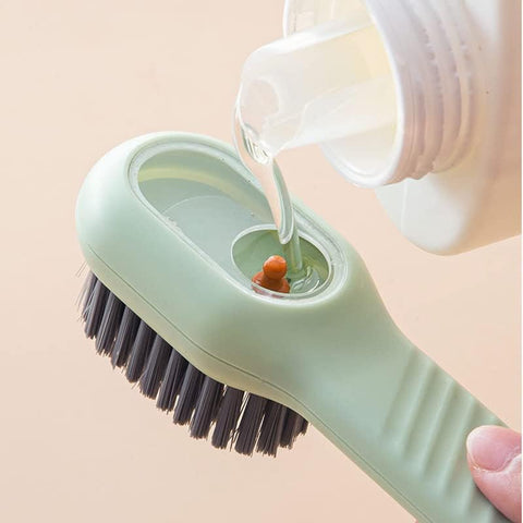 Soft Bristle Shoe Cleaning Brush with Soap Dispenser – Press-Type Liquid Dispensing Scrub Brush for Shoes and Clothes – Household Cleaning Tool (1 Piece)