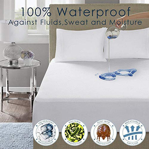 IMFAA 100% Waterproof Mattress Protector-Extra Deep 40 Cm Stretch Skirt Terry Towel Double Bed Mattress Protector – Washable, Anti Allergy and Breathable Fitted Mattress Cover. (Double(137x190+40)Cm)