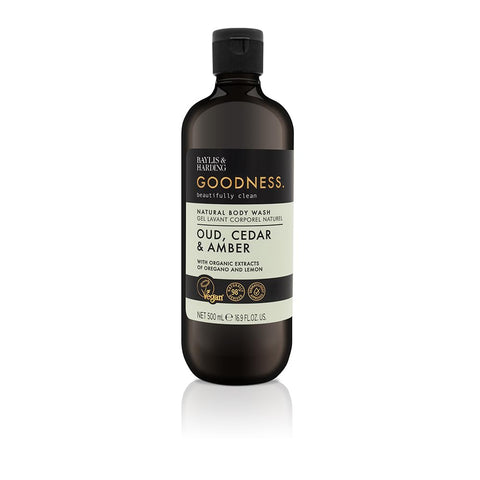 Baylis & Harding Goodness Oud, Cedar and Amber Body Wash, 500 ml (Pack of 3) - Vegan Friendly