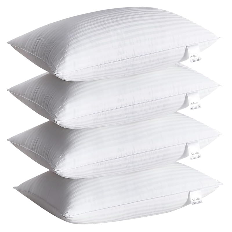 Adam Home Pillows 4 Pack Hotel Quality Side Sleeper Bounce Back Bed Pillow Hypoallergenic & Anti Dust Mite Resistant Premium Filled Hotel Pillows Pack of 4