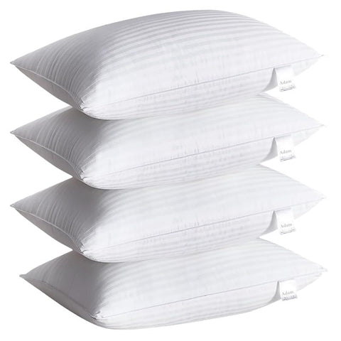 Adam Home Pillows 4 Pack Hotel Quality Side Sleeper Bounce Back Bed Pillow Hypoallergenic & Anti Dust Mite Resistant Premium Filled Hotel Pillows Pack of 4