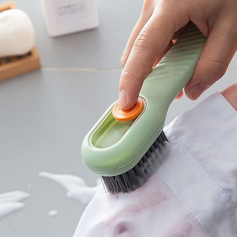 Soft Bristle Shoe Cleaning Brush with Soap Dispenser – Press-Type Liquid Dispensing Scrub Brush for Shoes and Clothes – Household Cleaning Tool (1 Piece)