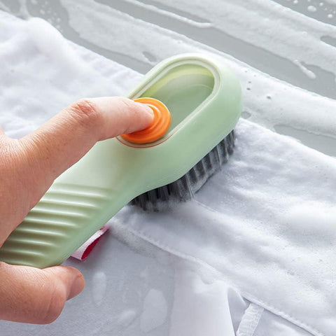 Soft Bristle Shoe Cleaning Brush with Soap Dispenser – Press-Type Liquid Dispensing Scrub Brush for Shoes and Clothes – Household Cleaning Tool (1 Piece)