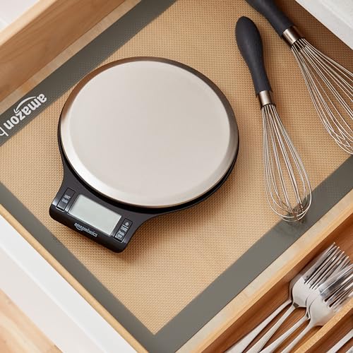 Amazon Basics Digital kitchen scales with LCD display (with batteries), Black and Stainless Steel, BPA free, Weighs up to 11 pounds