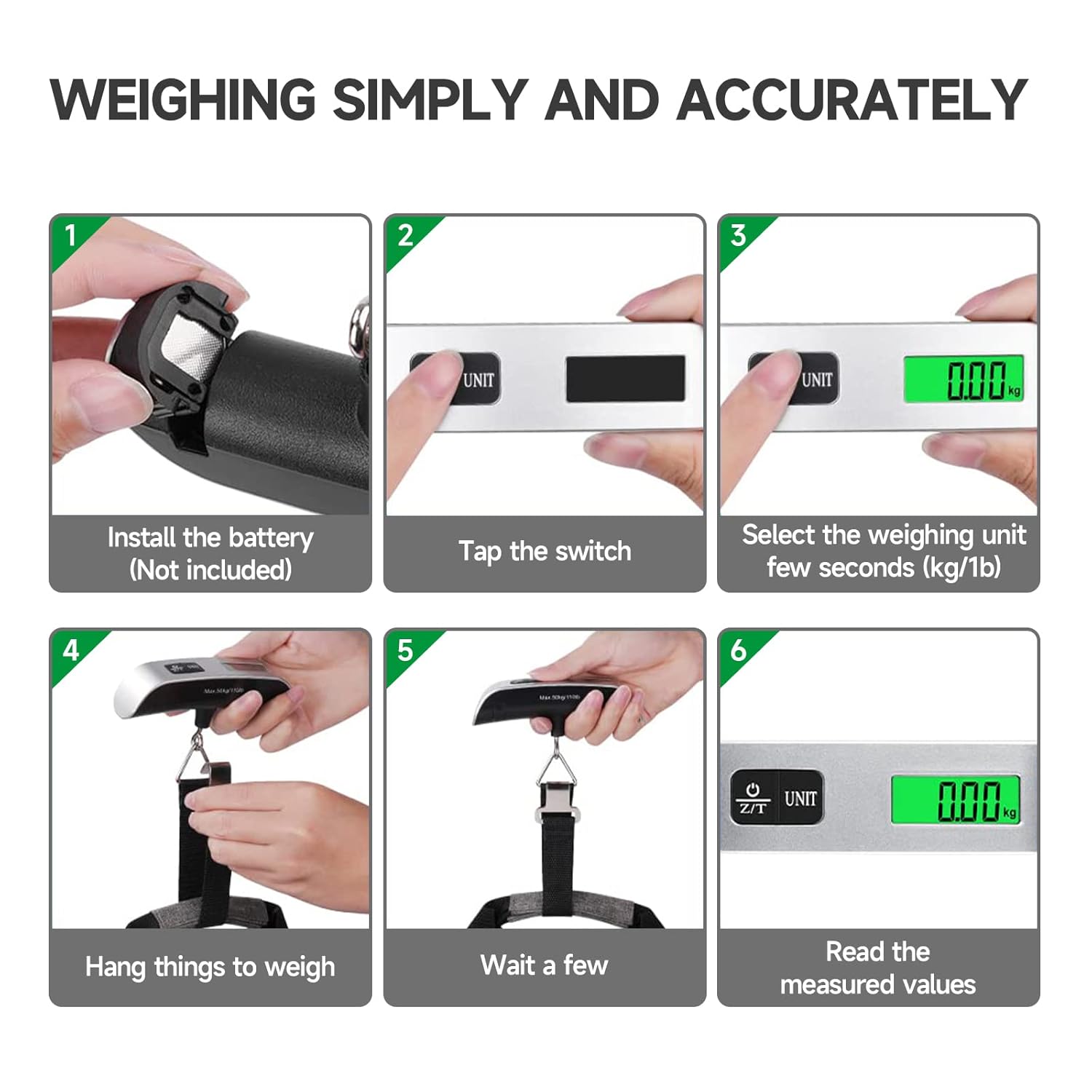 Portable Digital Luggage Scale – 50kg/110lb Digital Travel Weight Scale for Suitcases with Tare Function