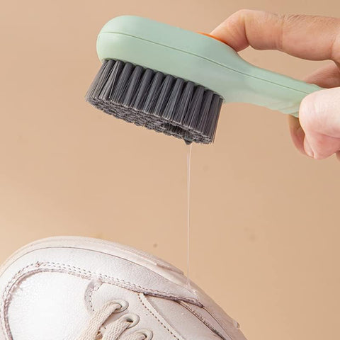 Soft Bristle Shoe Cleaning Brush with Soap Dispenser – Press-Type Liquid Dispensing Scrub Brush for Shoes and Clothes – Household Cleaning Tool (1 Piece)