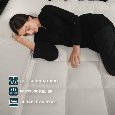 4AS Supersoft Mattress Topper Double Bed - 1100 GSM Filling 4 Inch (10cm) Thick Mattress Topper with Elasticized Corner Straps - White (Double 137x190 cm)