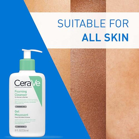 CeraVe Foaming Cleanser, Face & Body, With 3 essential ceramides, niacinamide & hyaluronic acid, For normal to oily skin, 236 ml/8 oz