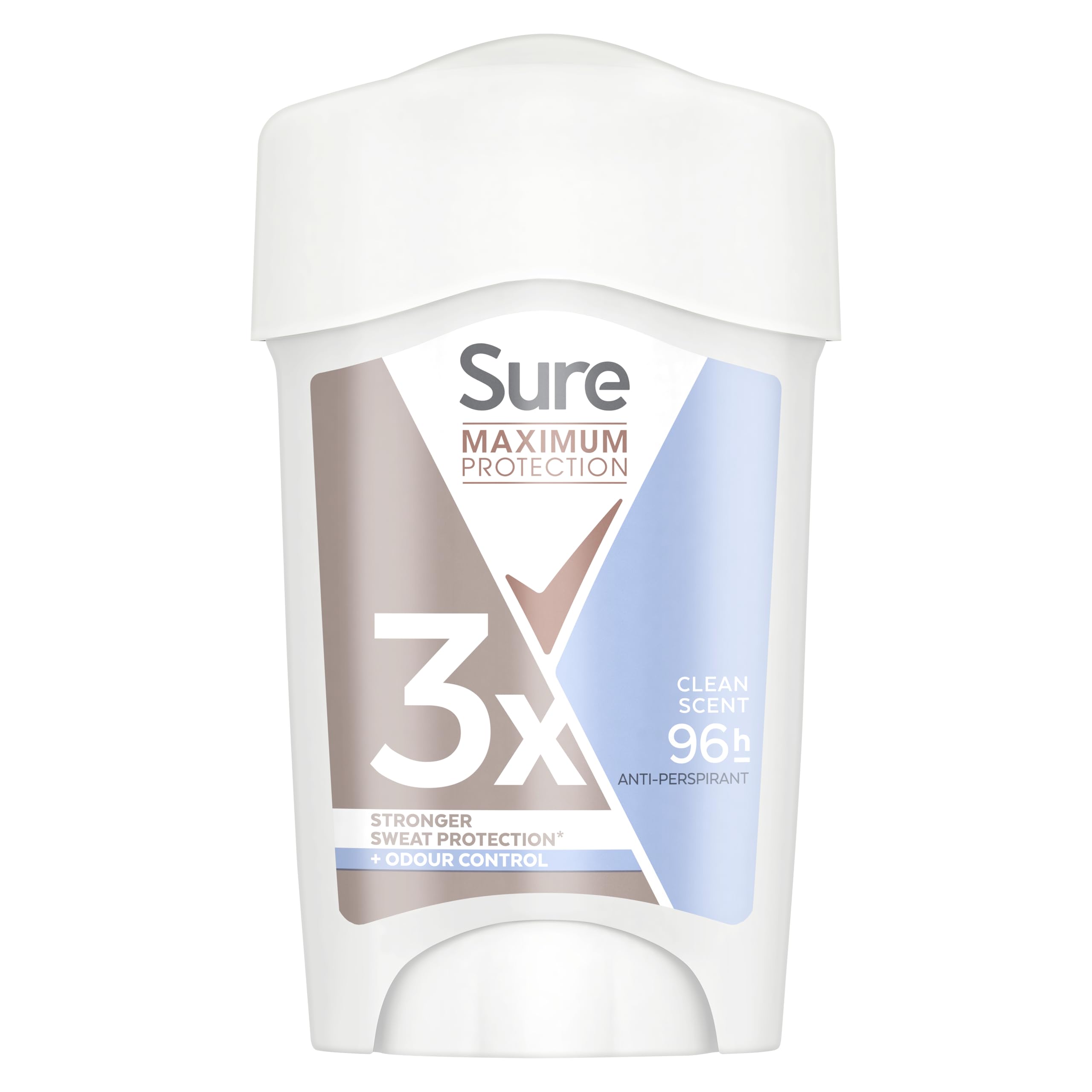 Sure Maximum Protection Clean Scent Anti-Perspirant Cream Women's Deodorant Stick with 3x stronger* sweat protection for 96 hour sweat and odour protection 45 ml