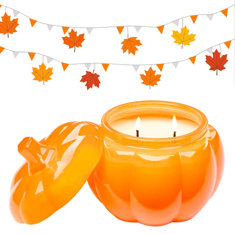 M&SENSE Halloween Pumpkin-Shaped Scented Candles 410g Autumn Pumpkin Spice Candle Pumpkin Apple Pie 85Hours Long Burning Natural Soy Candle for Gift Thanksgiving Halloween Party