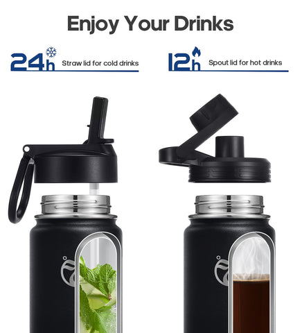 HydroPal Vacuum Insulated Stainless Steel Water Bottle, 1200ml/1000ml/750ml- 2 Lids (Straw Lid and Spout Lid), 2 Straws Water Bottle for 12 Hours Hot & 24 Hours Cold Drinks, Great for Work, Travel