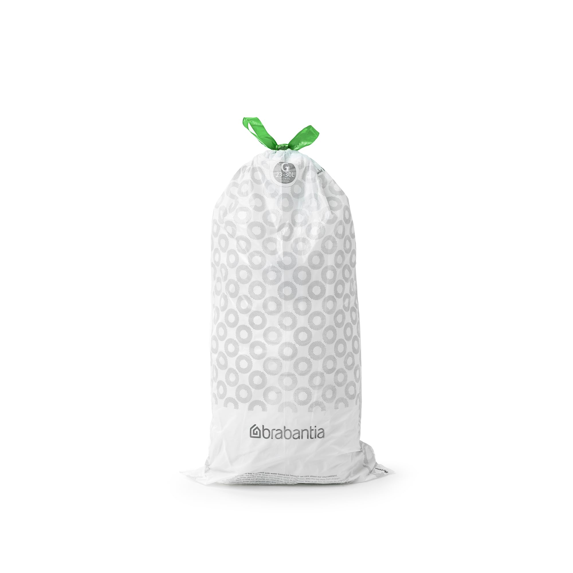 Brabantia PerfectFit Bin Liners (Size G/23-30 Litre) Thick Plastic Trash Bags with Tie Tape Drawstring Handles (40 Bags)