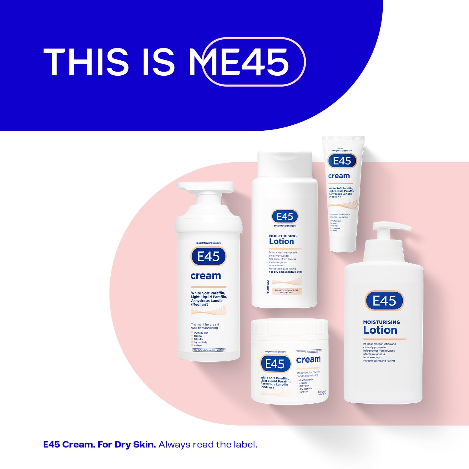 E45 Cream 500 g – E45 Cream for Dry, Irritated Skin – Moisturiser to Soothe Dry & Sensitive Skin - Dermatologically Tested Eczema Dermatitis Cream – Non-Greasy Body Face Hand Cream – Clinically Proven