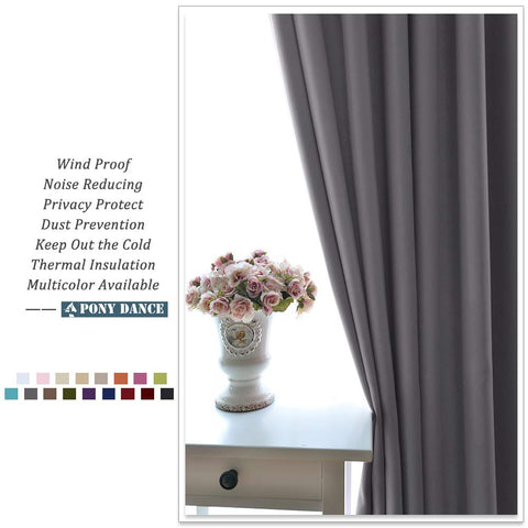 PONY DANCE Grey Blackout Thermal Insulated Curtains for Bedroom, 46 x 54 Inch Short Eyelet Curtains & Drapes, Soft Black Out 2 Panels for Window Living Room/Kitchen