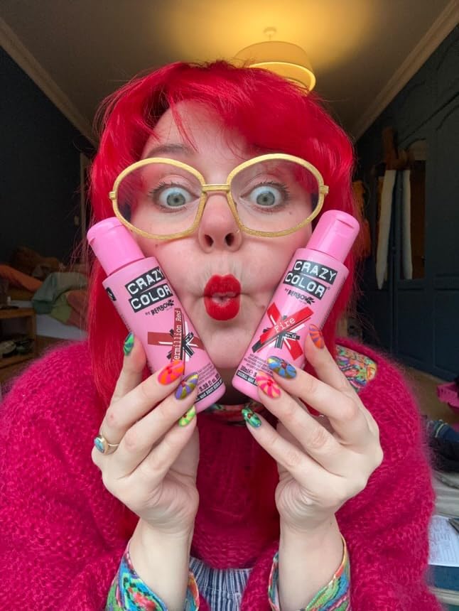 Crazy Color Vibrant Vermillion Red Semi-Permanent Hair Dye. Highly Pigmented Scarlet Red Conditioning & Oil Nourishing Vegan Formula | No Bleach or Ammonia | 100ml