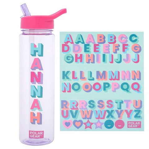 Polar Gear 600ml Kids Water Bottles with Straw and A-Z Sticker Sheet | Personalised Water Bottle Kids Can Decorate | Customisable Childrens Drinks Canteens for Boys and Girls for School, Sports, Home