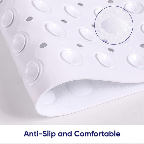 MOONLIGHT20015 Shower Bath Mat Non Slip Anti Mould & Mildew with Strong Suction Cups Grip and Drain Holes Soft Rubber Shower Mats - PVC Bathroom Mat Machine Washable (70x38cm, White)
