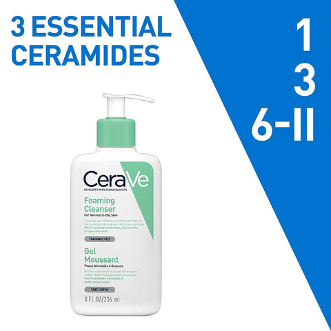 CeraVe Foaming Cleanser, Face & Body, With 3 essential ceramides, niacinamide & hyaluronic acid, For normal to oily skin, 236 ml/8 oz