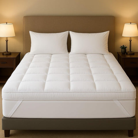 4AS Supersoft Mattress Topper Double Bed - 1100 GSM Filling 4 Inch (10cm) Thick Mattress Topper with Elasticized Corner Straps - White (Double 137x190 cm)