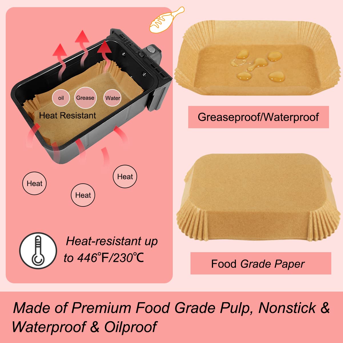 BYKITCHEN 100pcs Air Fryer Liners for Ninja Dual, Air Fryer AF300UK AF400UK Accessories, Disposable Airfryer Parchment Paper Liners, Compatible with Ninja, Breville, Tower & Other Dual Zone Fryers