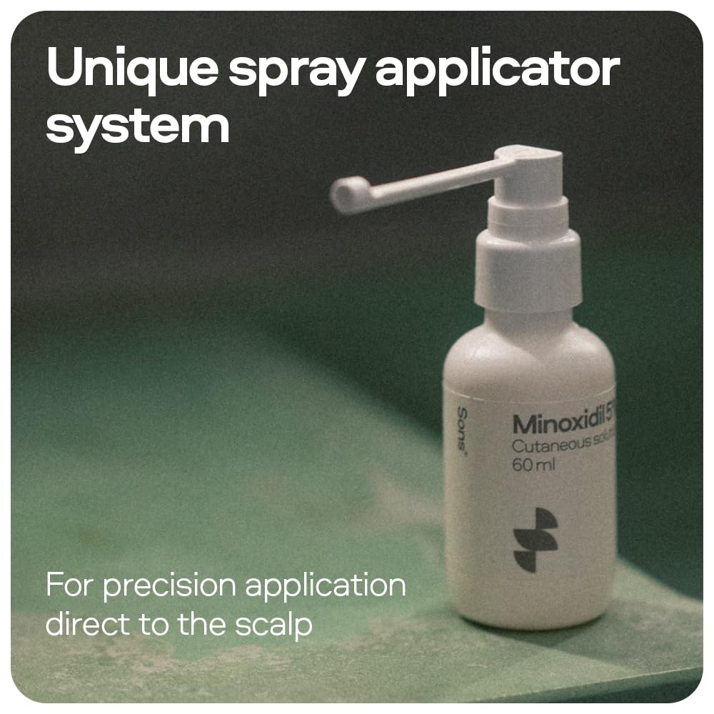 Sons Minoxidil 5% Cutaneous Solution for Men, Hair Regrowth & Thickener Formula, For Hair Loss & Thinning, Reactivates Shrunken Follicles, Precision Application System, 3 Month Supply Made in Europe